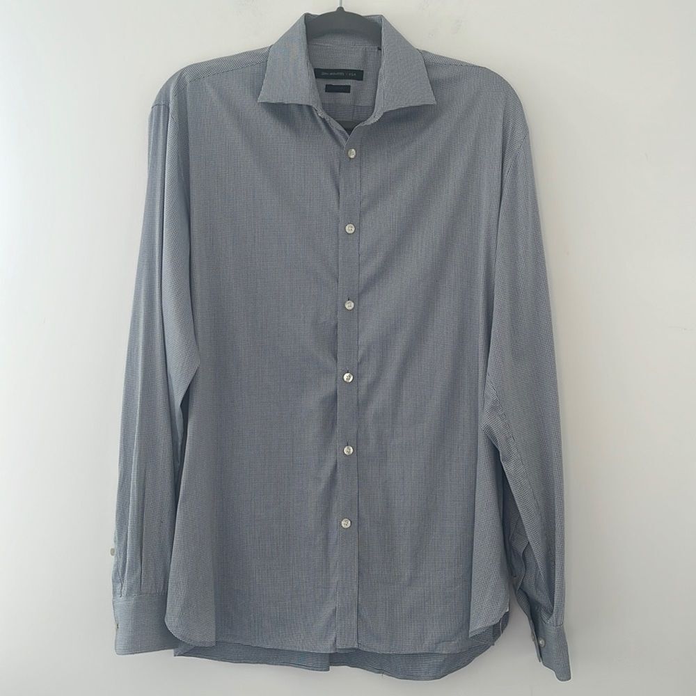John Varvatos USA Men's Blue Plaid Button Down Medium Slim Fit 15 1/2 34/35